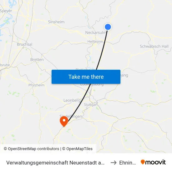 Verwaltungsgemeinschaft Neuenstadt am Kocher to Ehningen map