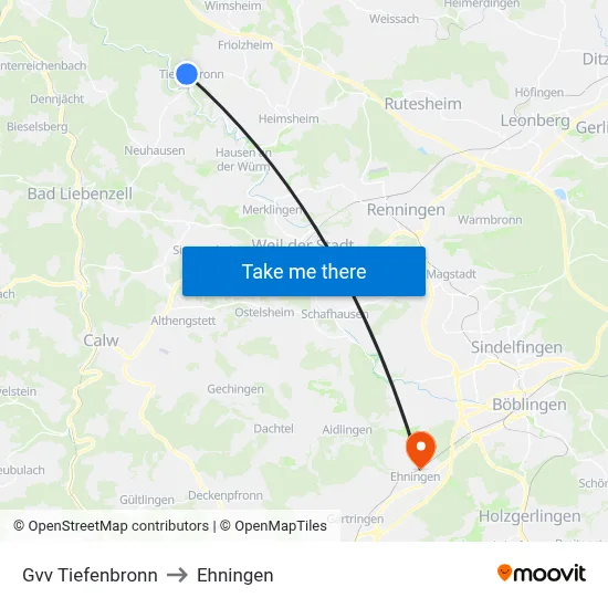 Gvv Tiefenbronn to Ehningen map