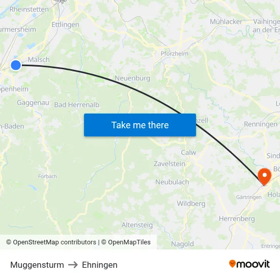 Muggensturm to Ehningen map