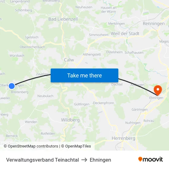 Verwaltungsverband Teinachtal to Ehningen map