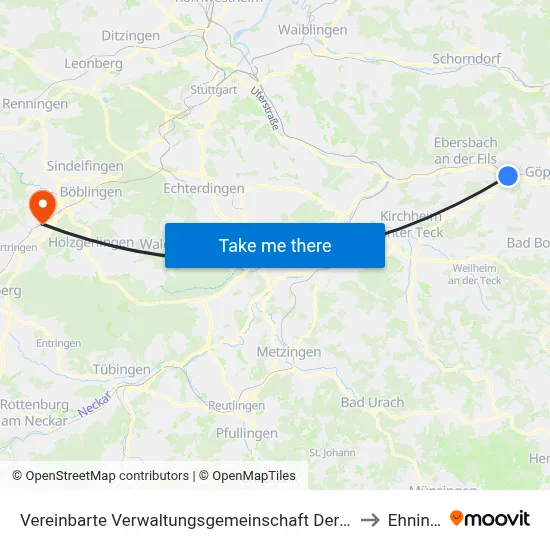 Vereinbarte Verwaltungsgemeinschaft Der Stadt Uhingen to Ehningen map