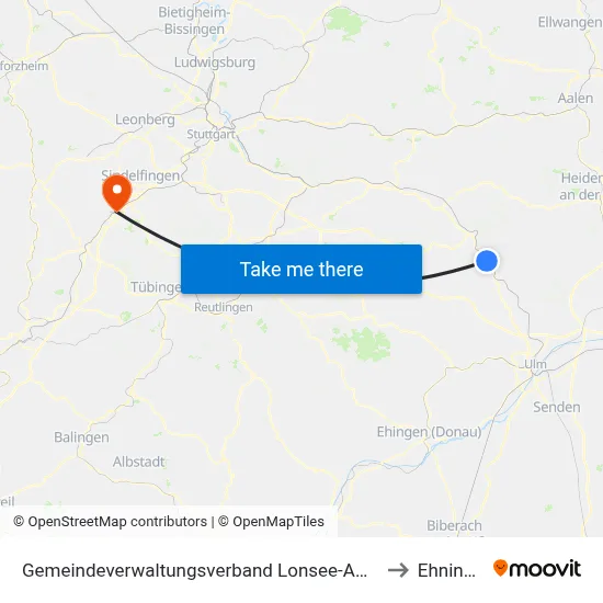 Gemeindeverwaltungsverband Lonsee-Amstetten to Ehningen map
