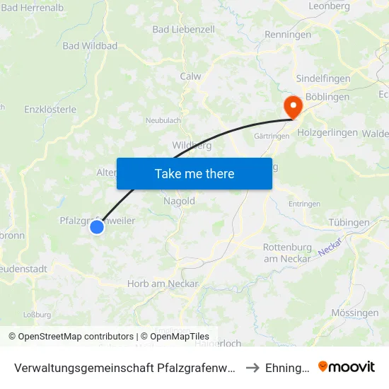 Verwaltungsgemeinschaft Pfalzgrafenweiler to Ehningen map
