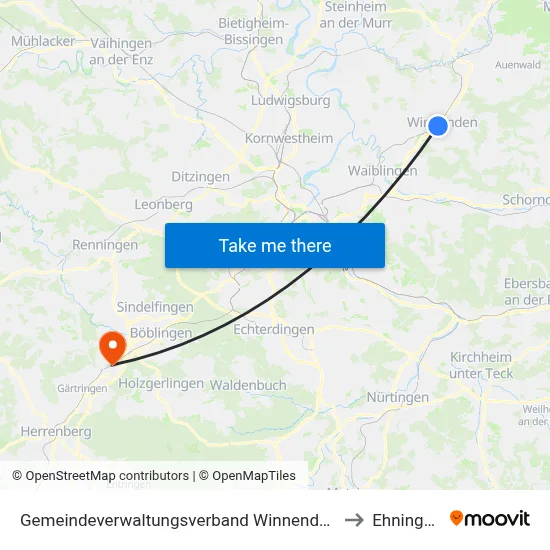 Gemeindeverwaltungsverband Winnenden to Ehningen map