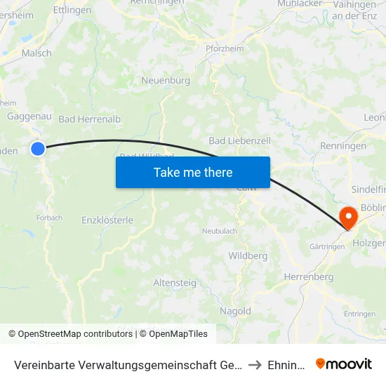 Vereinbarte Verwaltungsgemeinschaft Gernsbach to Ehningen map