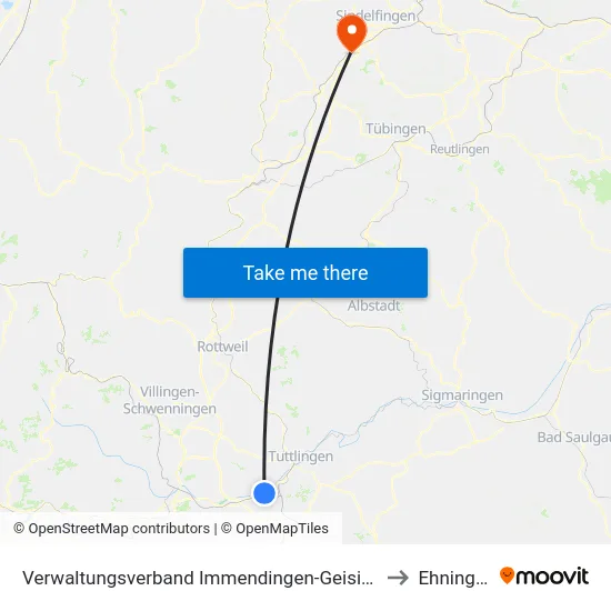 Verwaltungsverband Immendingen-Geisingen to Ehningen map