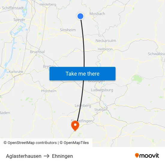 Aglasterhausen to Ehningen map