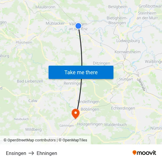 Ensingen to Ehningen map