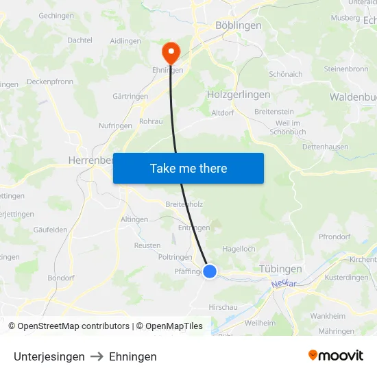 Unterjesingen to Ehningen map