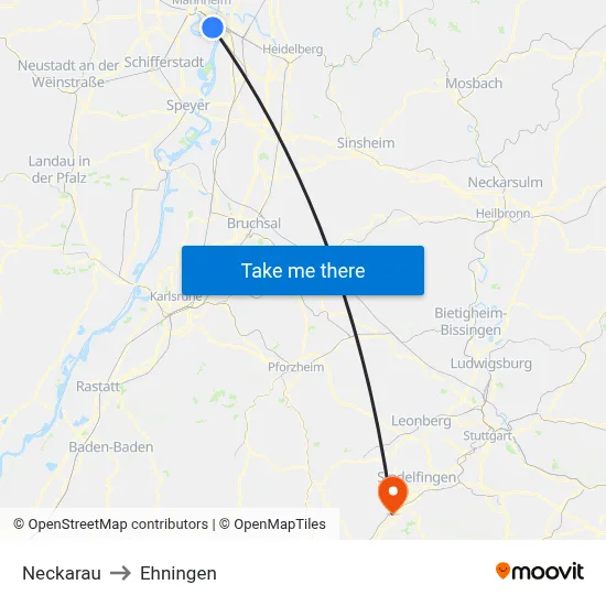 Neckarau to Ehningen map