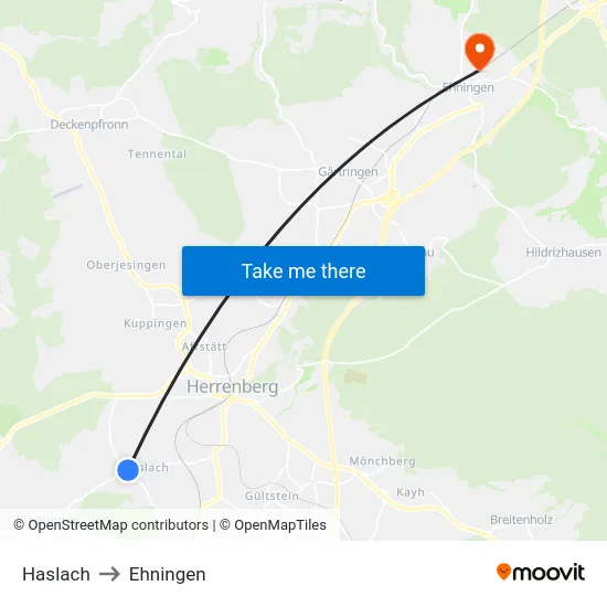Haslach to Ehningen map