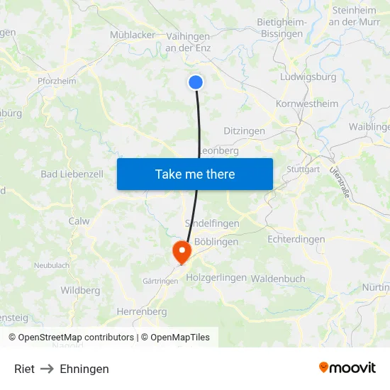Riet to Ehningen map