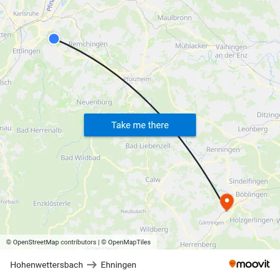 Hohenwettersbach to Ehningen map