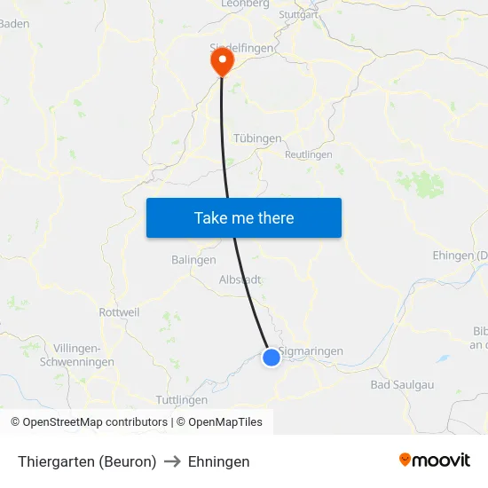 Thiergarten (Beuron) to Ehningen map