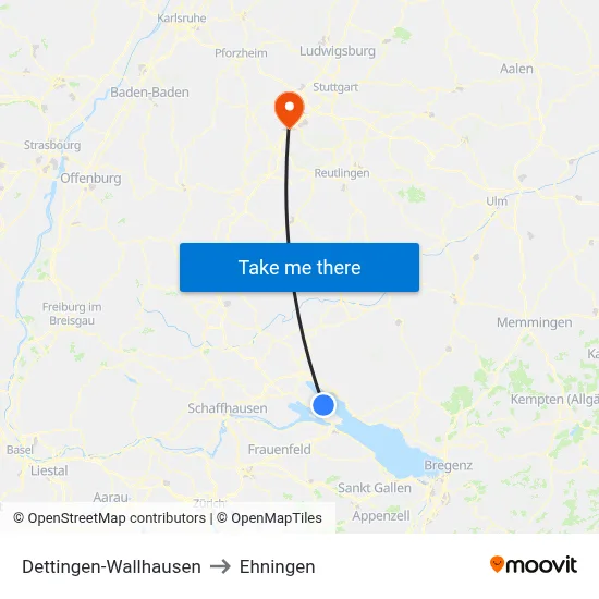 Dettingen-Wallhausen to Ehningen map