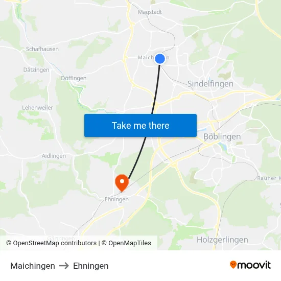 Maichingen to Ehningen map