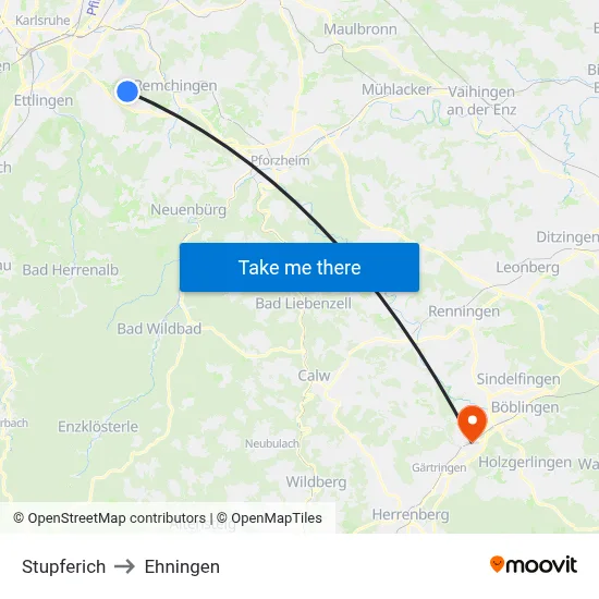 Stupferich to Ehningen map