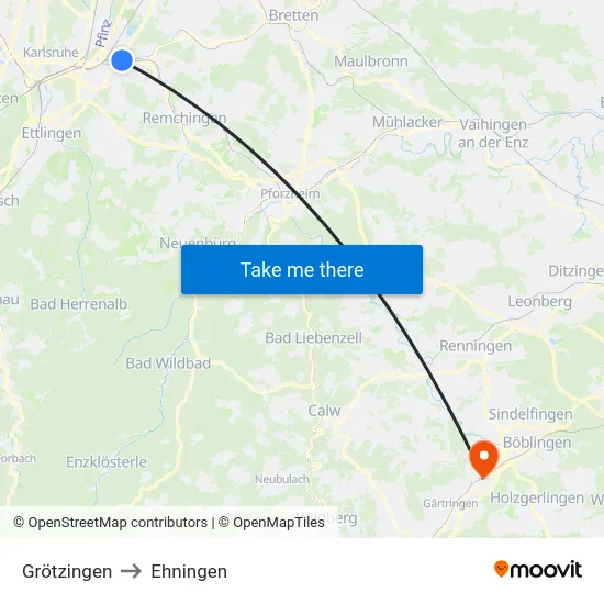 Grötzingen to Ehningen map