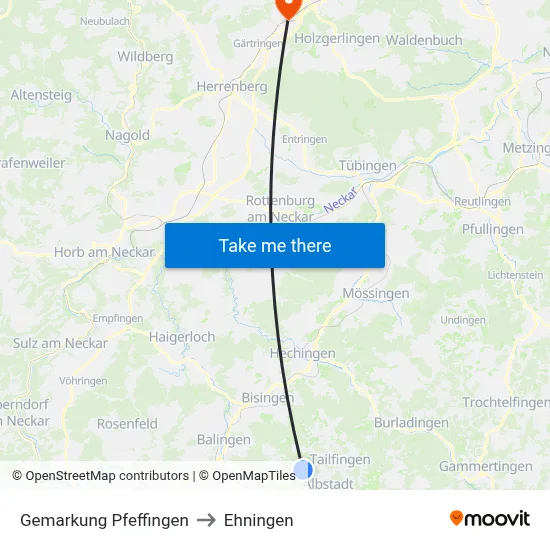 Gemarkung Pfeffingen to Ehningen map