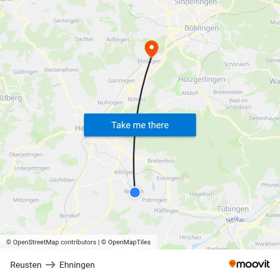 Reusten to Ehningen map