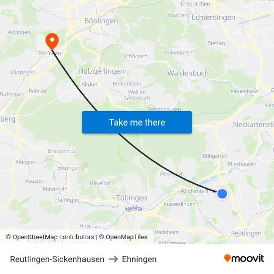 Reutlingen-Sickenhausen to Ehningen map