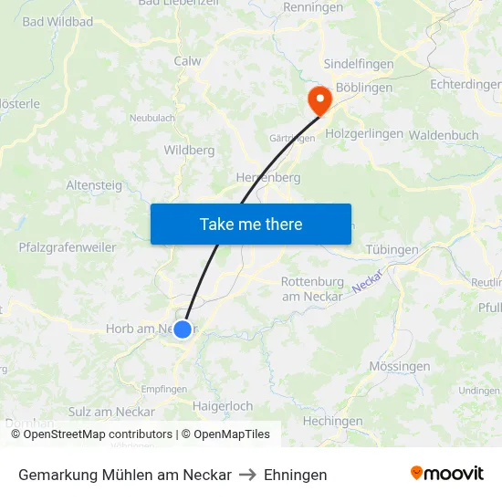 Gemarkung Mühlen am Neckar to Ehningen map