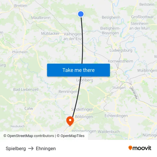Spielberg to Ehningen map