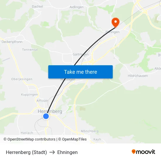 Herrenberg (Stadt) to Ehningen map