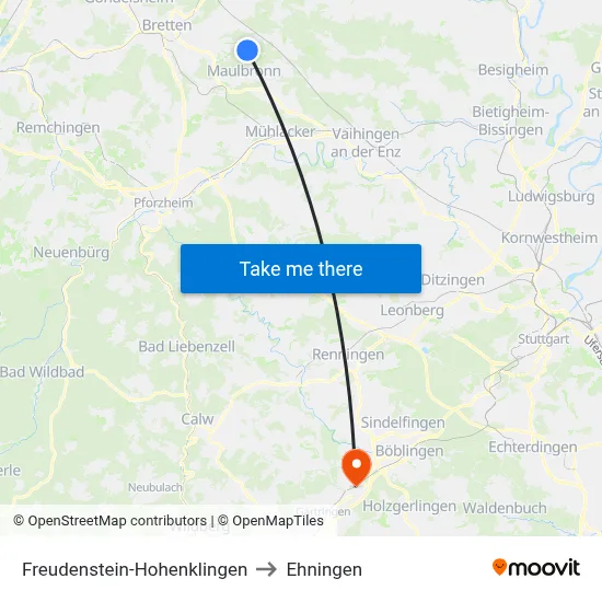 Freudenstein-Hohenklingen to Ehningen map