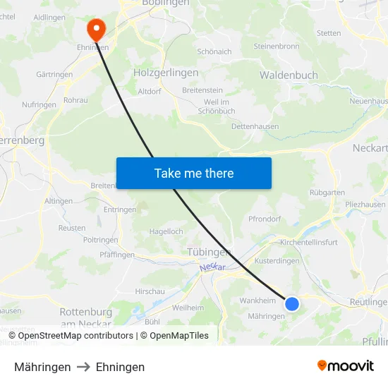 Mähringen to Ehningen map