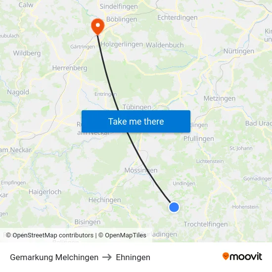 Gemarkung Melchingen to Ehningen map