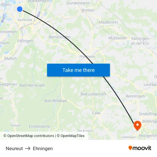 Neureut to Ehningen map