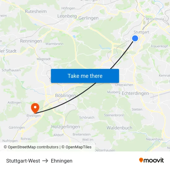 Stuttgart-West to Ehningen map
