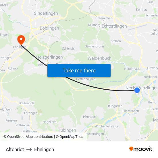 Altenriet to Ehningen map