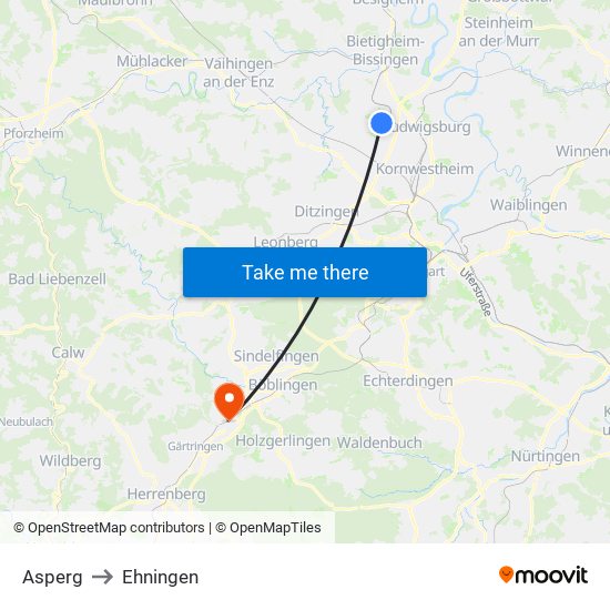Asperg to Ehningen map