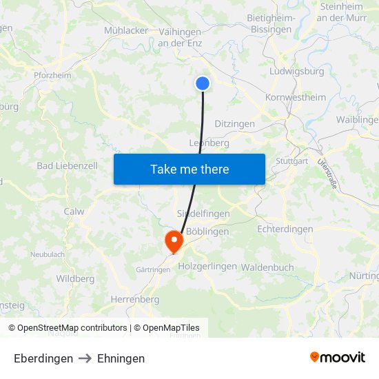 Eberdingen to Ehningen map