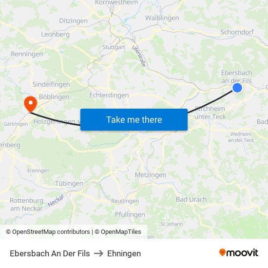 Ebersbach An Der Fils to Ehningen map