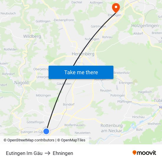 Eutingen Im Gäu to Ehningen map