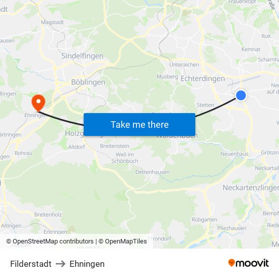 Filderstadt to Ehningen map