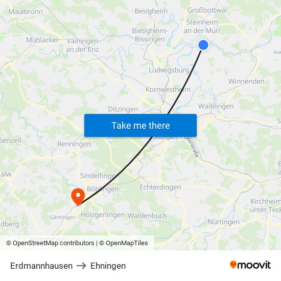 Erdmannhausen to Ehningen map