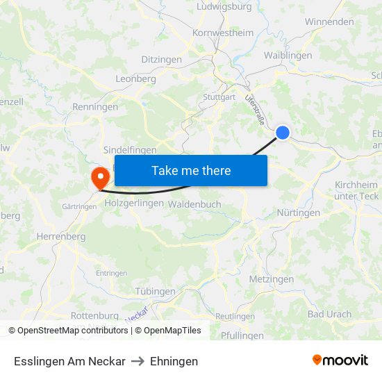 Esslingen Am Neckar to Ehningen map
