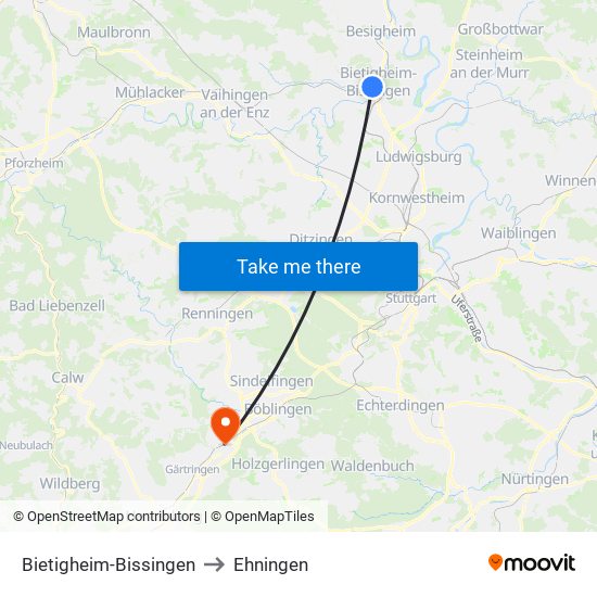 Bietigheim-Bissingen to Ehningen map