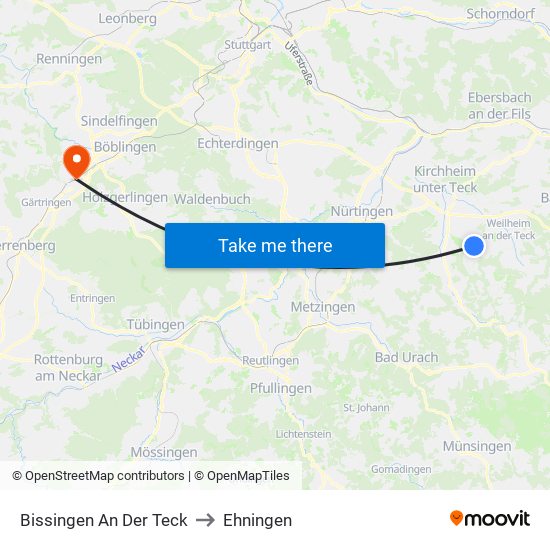 Bissingen An Der Teck to Ehningen map