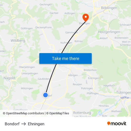Bondorf to Ehningen map