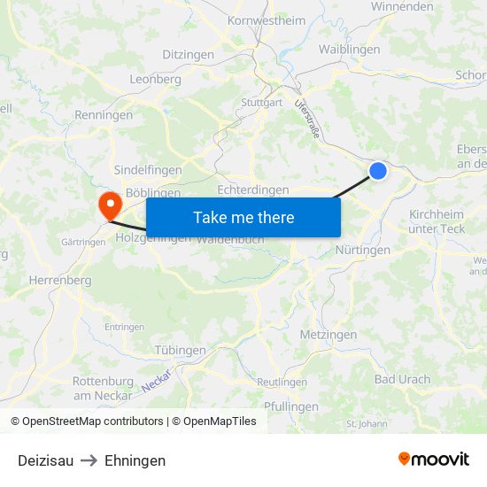 Deizisau to Ehningen map