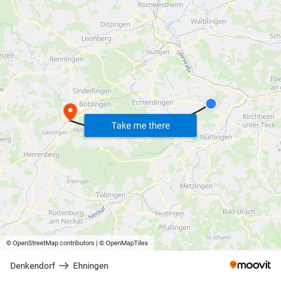 Denkendorf to Ehningen map