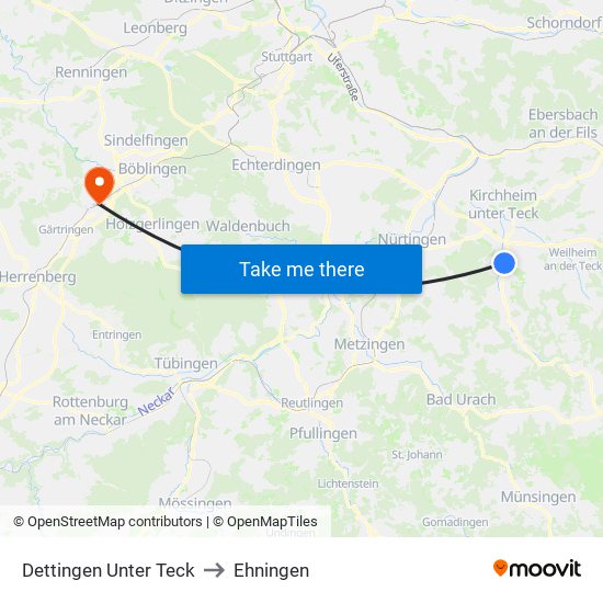 Dettingen Unter Teck to Ehningen map