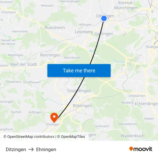 Ditzingen to Ehningen map