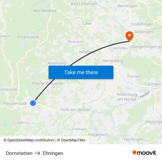 Dornstetten to Ehningen map