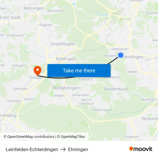 Leinfelden-Echterdingen to Ehningen map